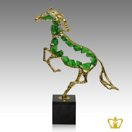 HHC-METAL-HORSE-REPLICA-WITH-GREEN-STONE-40CM-W-MARBLE-BASE